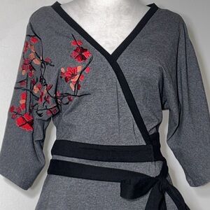 WAYWARD FANCIES ESHAKTI Floral Embroidered Cotton Jersey wrap top